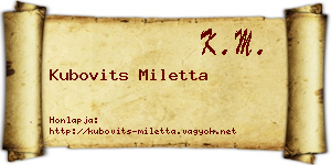 Kubovits Miletta névjegykártya